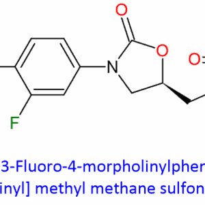 Chemical Structure of Linezolid (S)-[N-3-(3-Fluoro-4-Morpholinylphenyl)-2-Oxo-5-Oxazolidinyl] Methyl Methane Sulfonate , 2180621-71-8